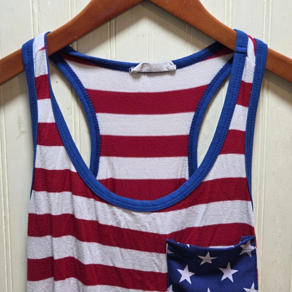 TWENTY SECOND Tank Top Juniors Small Multicolor USA Flag Pocket Patriotic